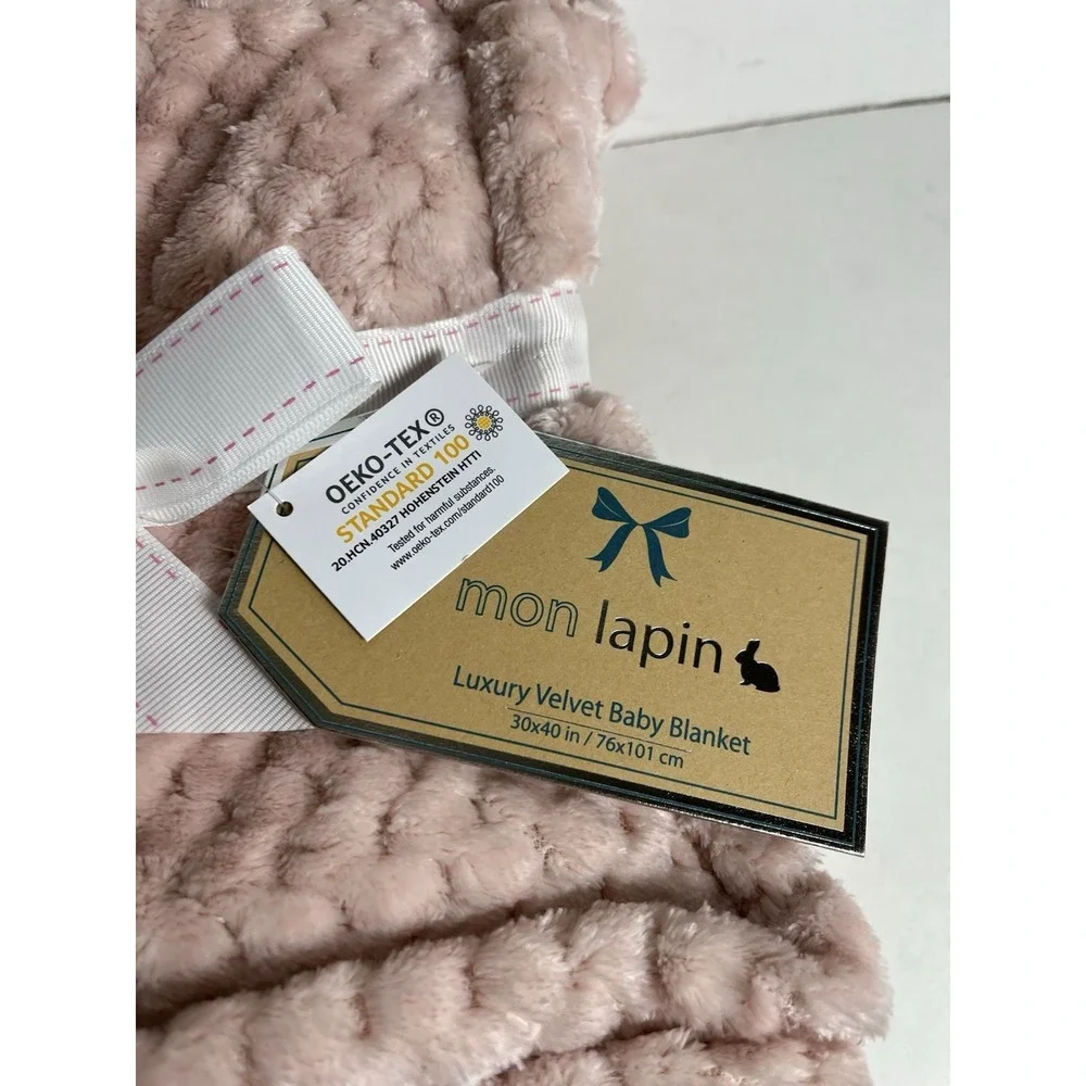 Baby Blanket Pink Super‎ Soft Luxury 30x40 Inch Mon Lapin Brand New With Bow Tag
